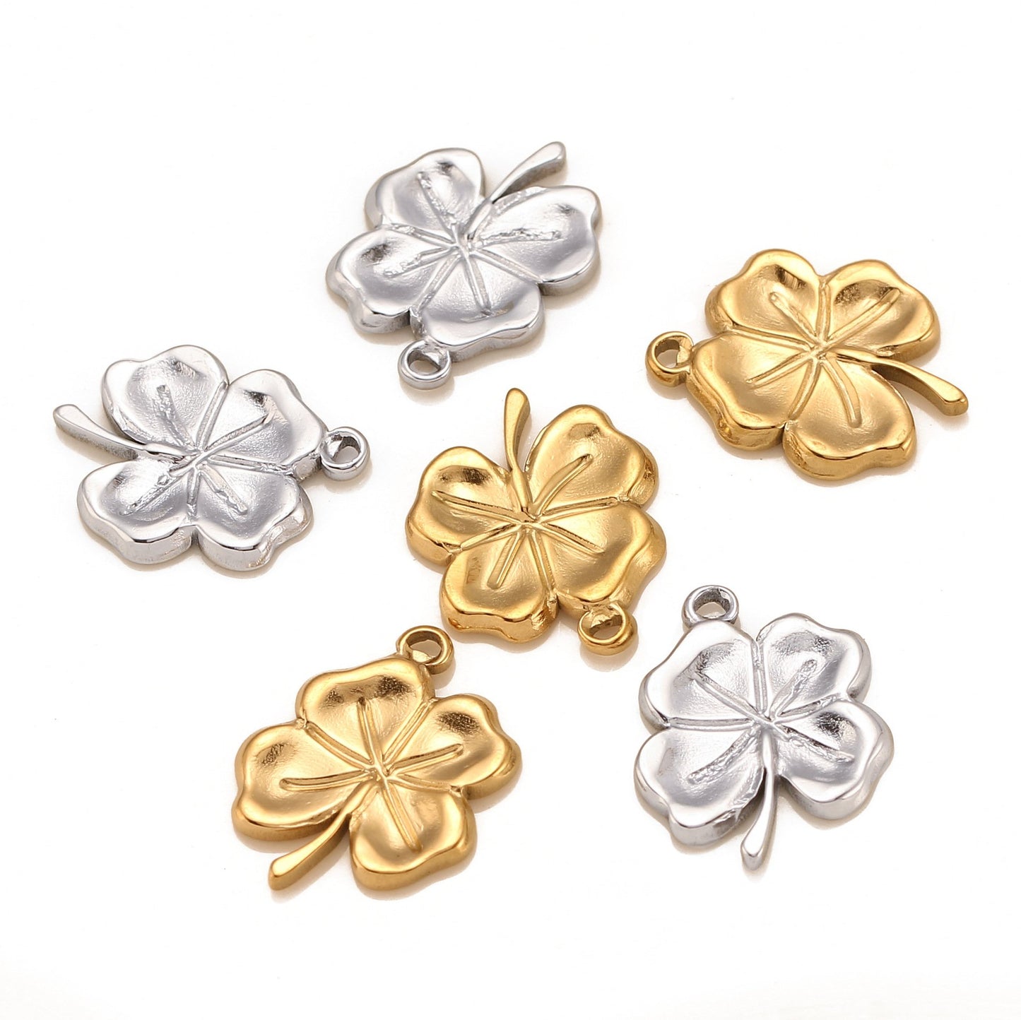 18K Gold PVD Stainless Steel Four Leaf Clover Solid Pendant