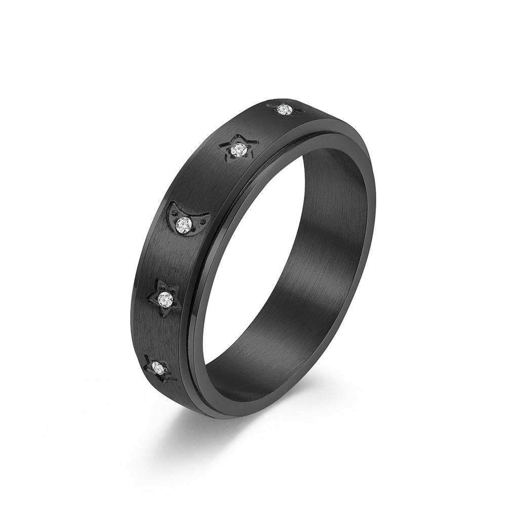 Star Moon Cubic Zirconia Stainless Steel Spinner Ring