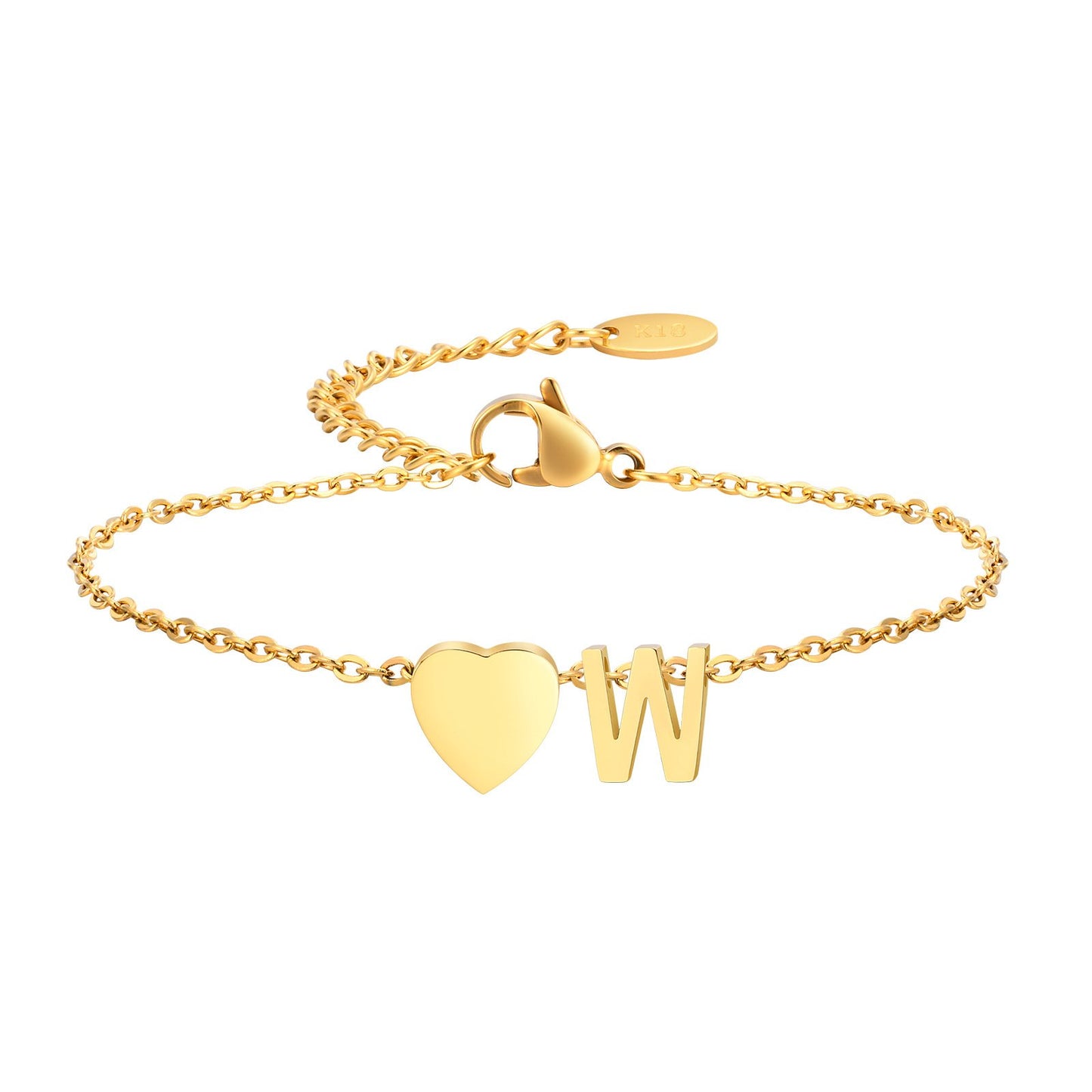 Stainless Steel Heart & Letter Blank Bracelet