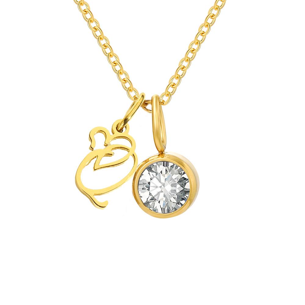 Stainless Steel Letter Cubic Zirconia Pendant Necklace