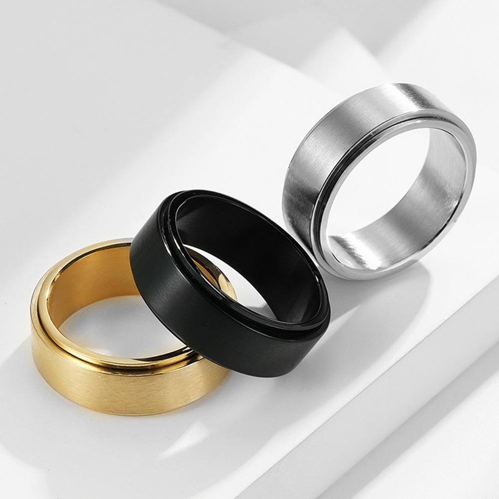 8mm Width Brushed Stainless Steel Spinner Ring