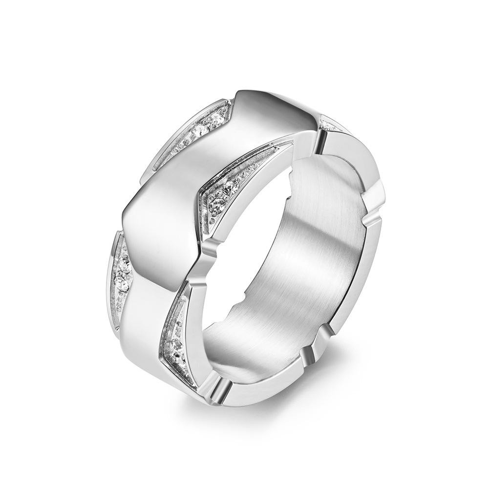 18K Gold PVD M-Shaped Cubic Zirconia Stainless Steel Couple Ring