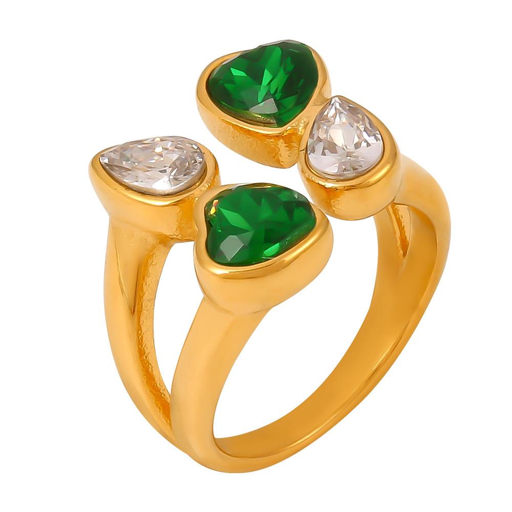 Bague en acier inoxydable à double couche avec cœur et goutte d'eau et zircone cubique