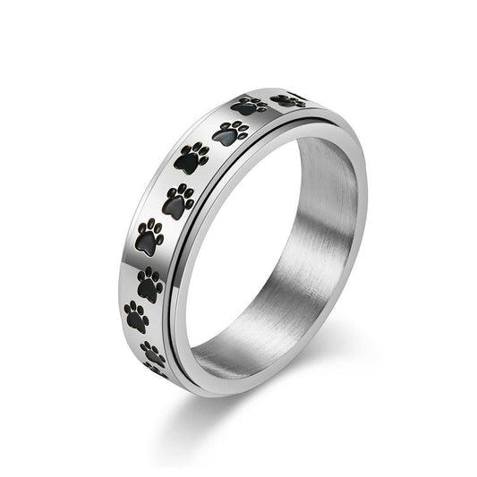 Puppy Paw Print Spinner Stainless Steel Ring