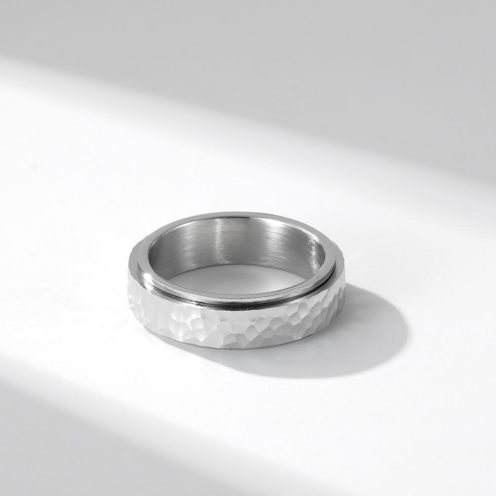 Irregular Hammered Stainless Steel Spinner Ring