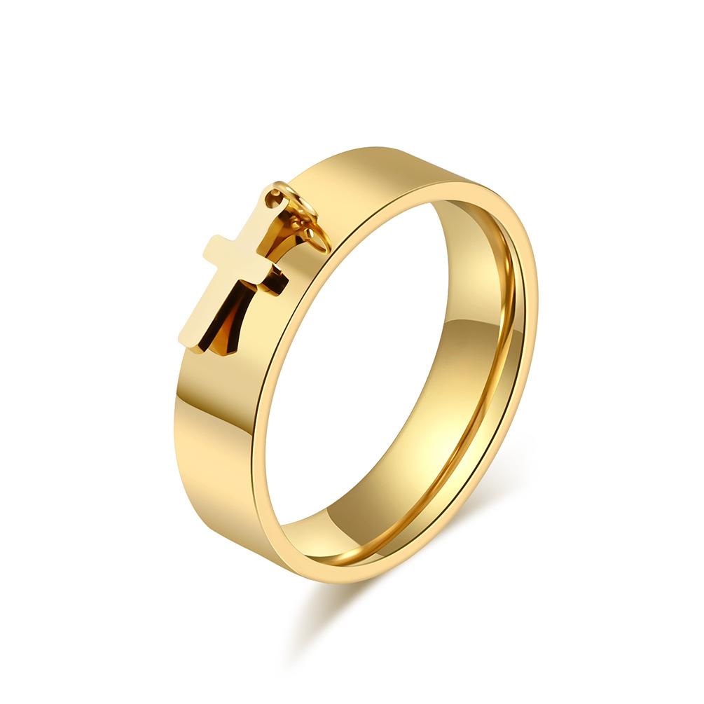 Polished Stainless Steel Blank Ring with Cross Charm