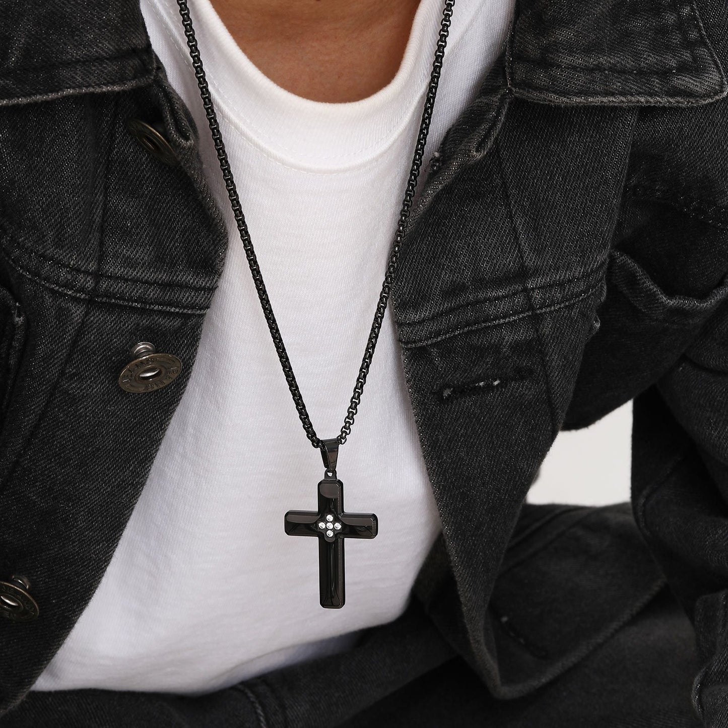 Stainless Steel Cubic Zirconia Cross Pendant Blank Necklace