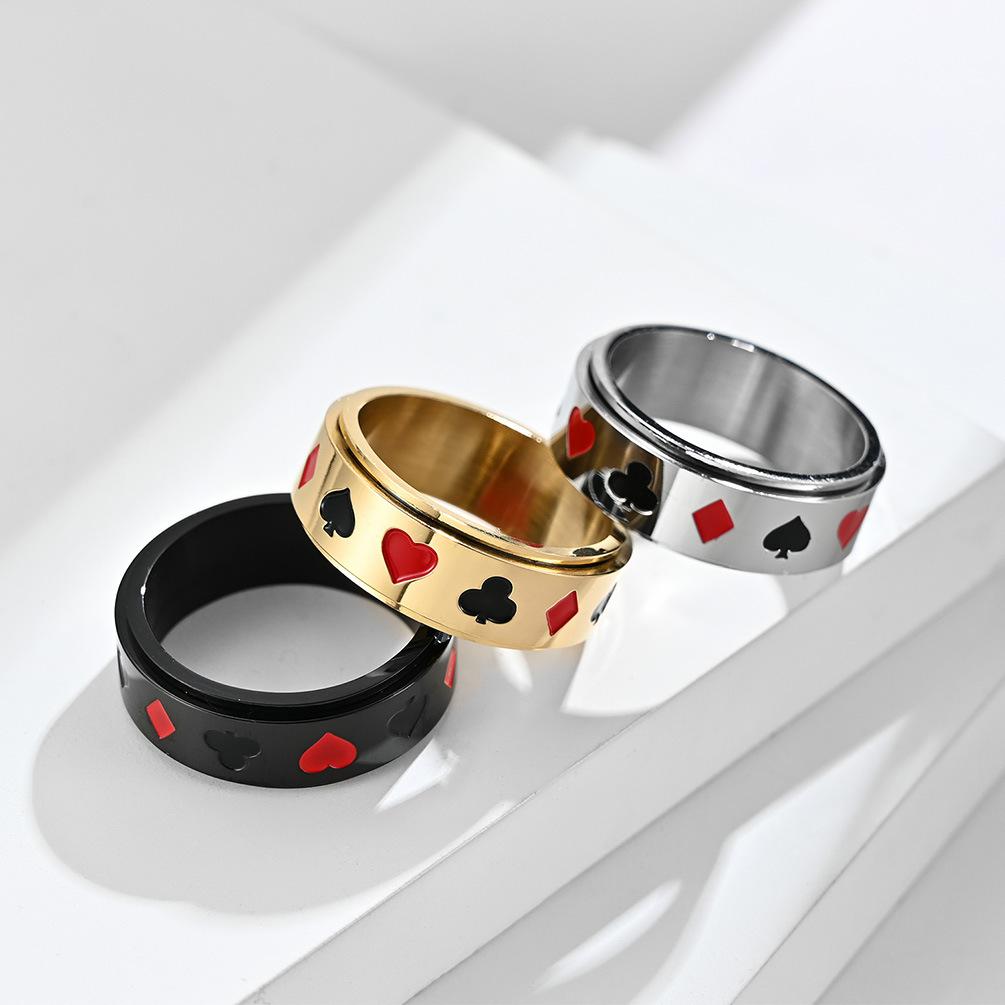 Poker Pattern Stainless Steel Spinner Ring