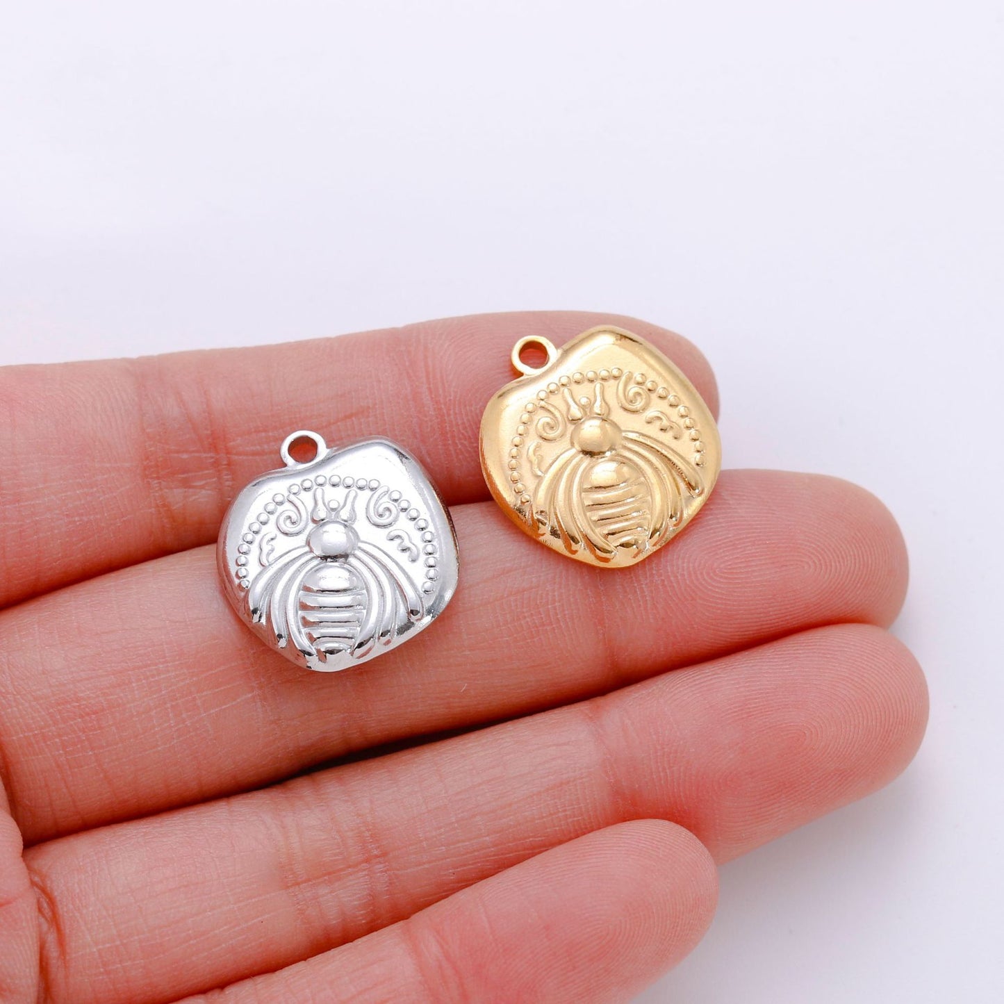 Stainless Steel Irregular Round Bee Pendant