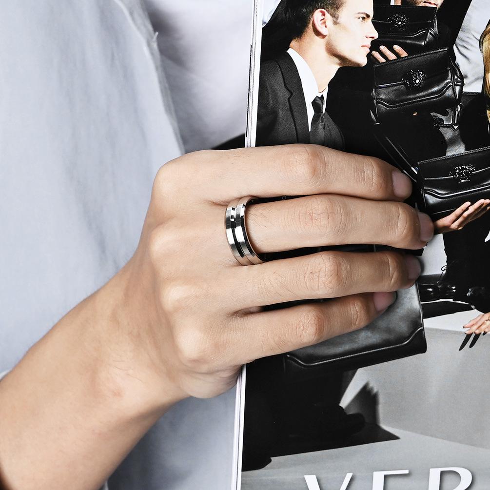 V-Groove Brushed Stainless Steel Blank Ring