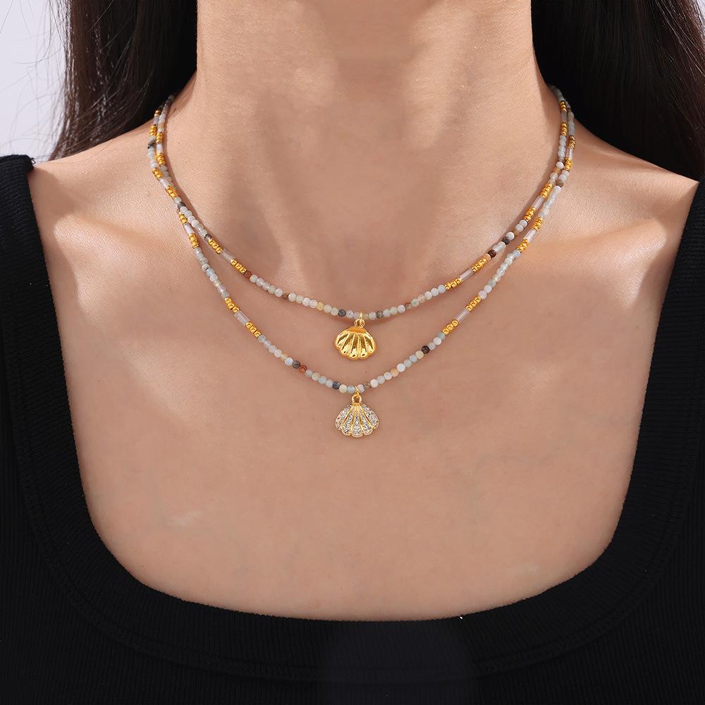 Stainless Steel Shell Pendant Beaded Necklace