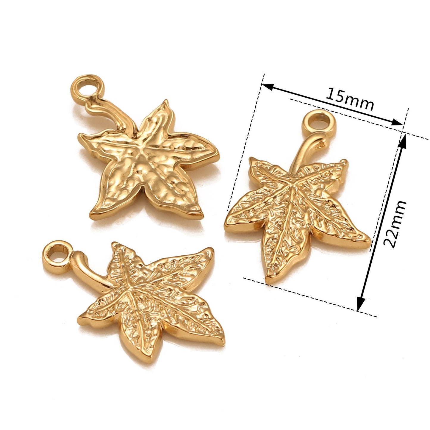 Pendentif feuille en acier inoxydable avec PVD or 18 carats et motif 3D