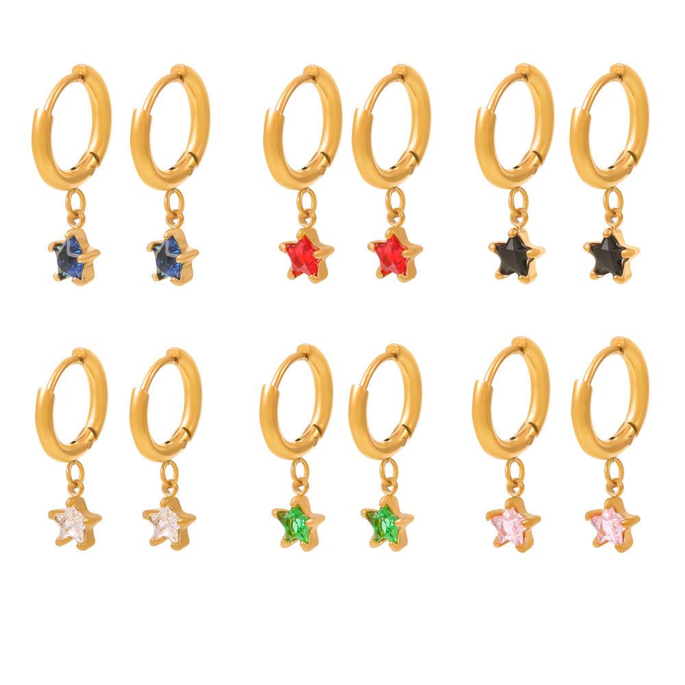 Boucles d'oreilles pendantes en acier inoxydable avec pendentif étoile et zircone cubique