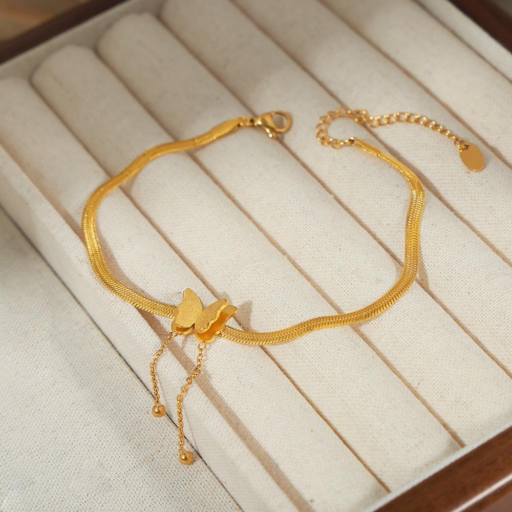 18K Gold PVD Butterfly Woven Stainless Steel Chunky Anklet