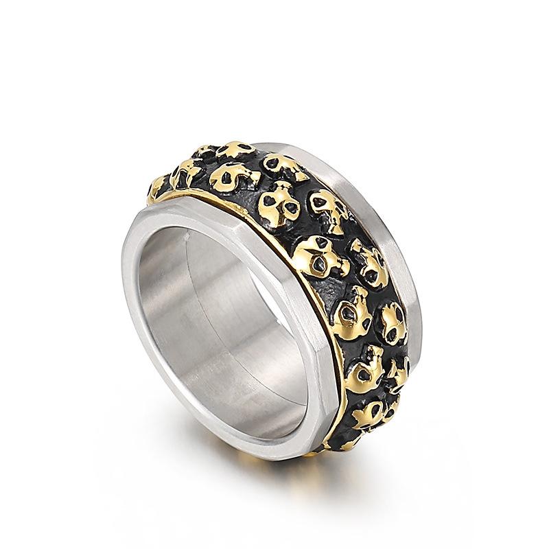 Stainless Steel Rotating Double Row Skull Ring