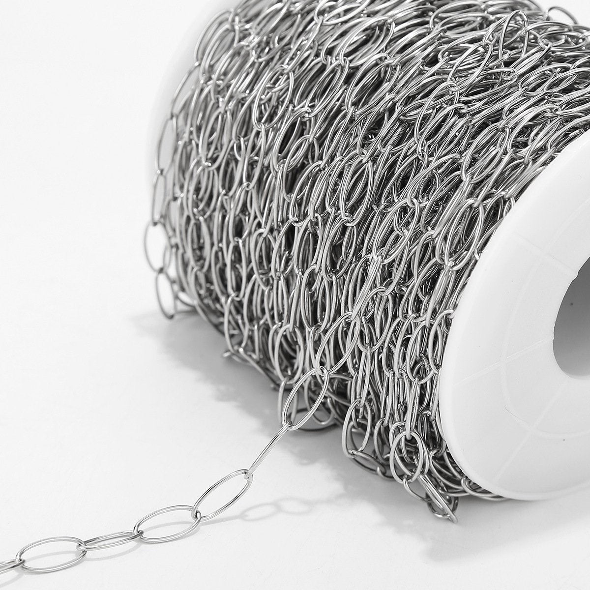 7mm Stainless Steel Oval Polished Link Chain - By the Meter