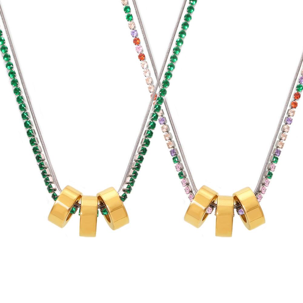 3mm Cubic Zirconia Chain 3 Rings Pendant Necklace