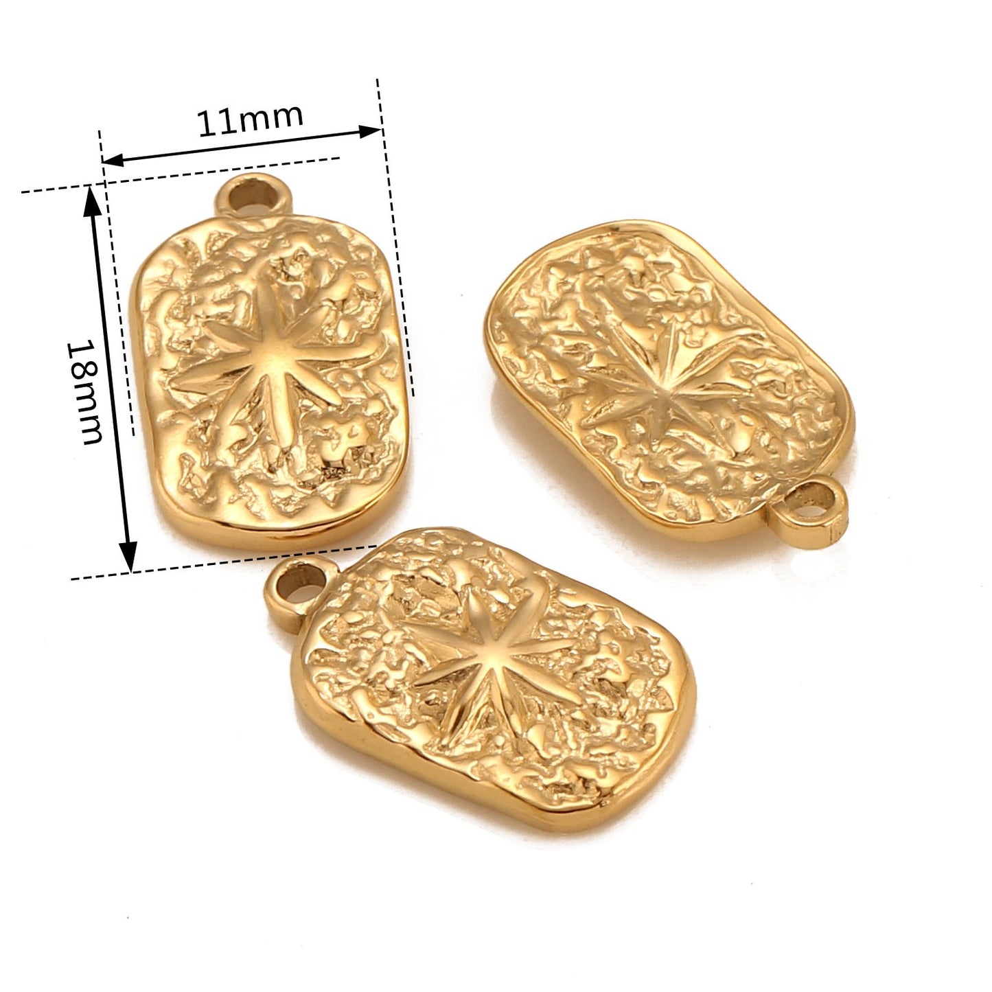 Pendentif rectangulaire en acier inoxydable avec étoile à six branches et revêtement PVD or 18 carats