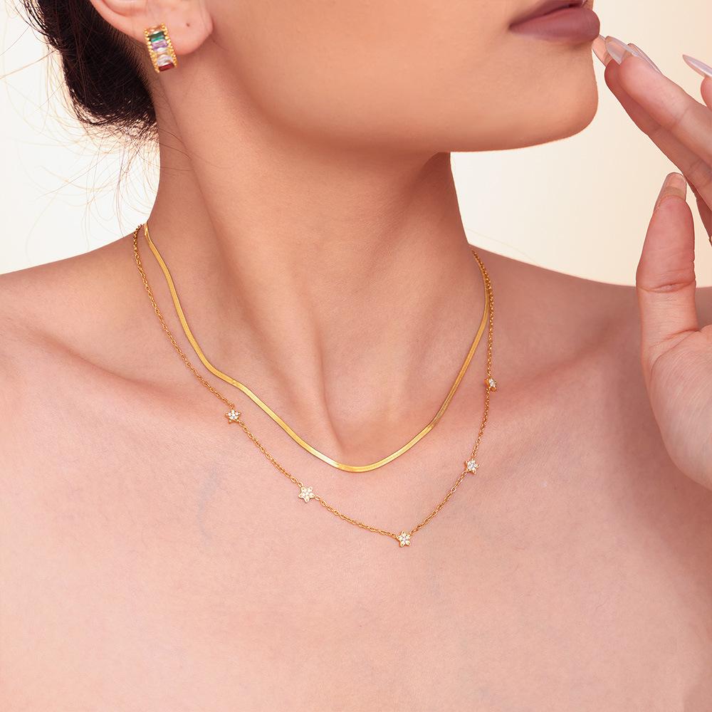 Stainless Steel Star Cubic Zirconia Layered Necklace