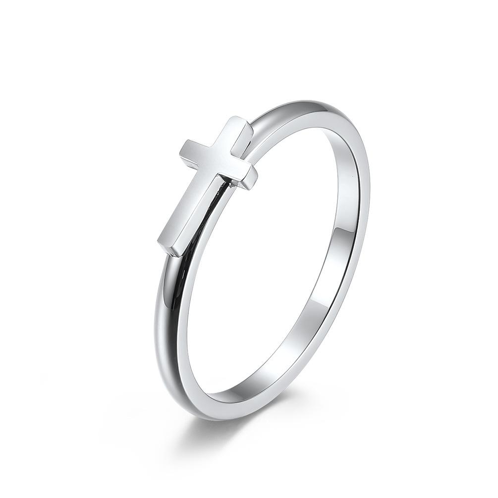 Hollow Cross Stainless Steel Couple Blank Ring