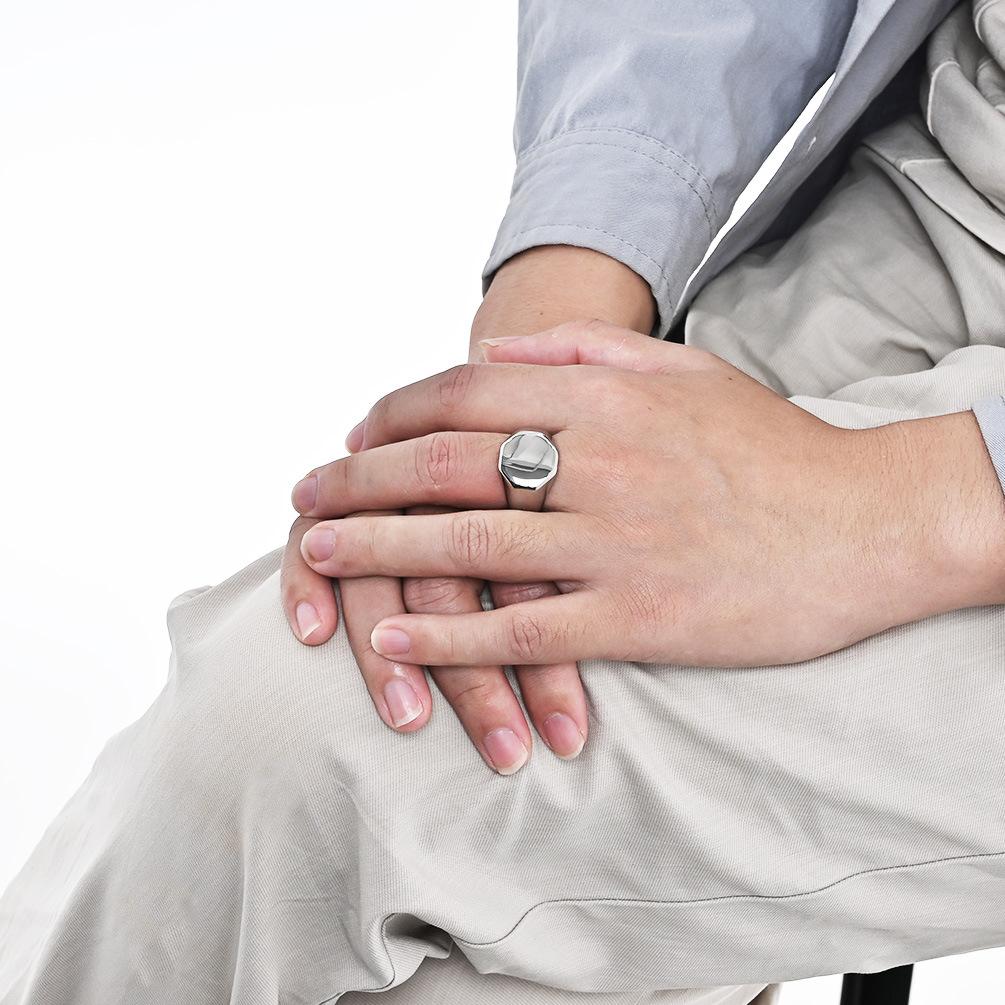Six-Sided Polished Stainless Steel Signet Ring