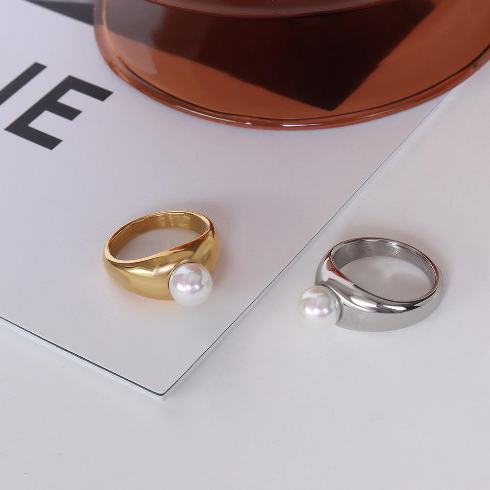 Stainless Steel Imitation Pearl Ring