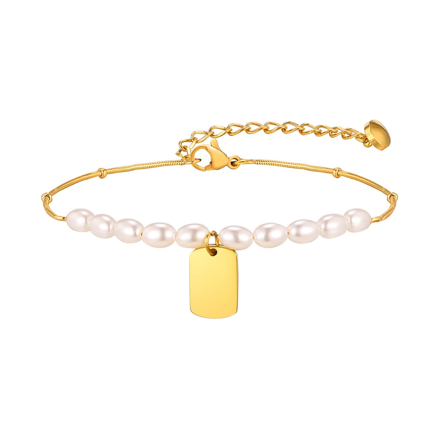 Stainless Steel Square Pendant Imitation Pearl Blank Bracelet