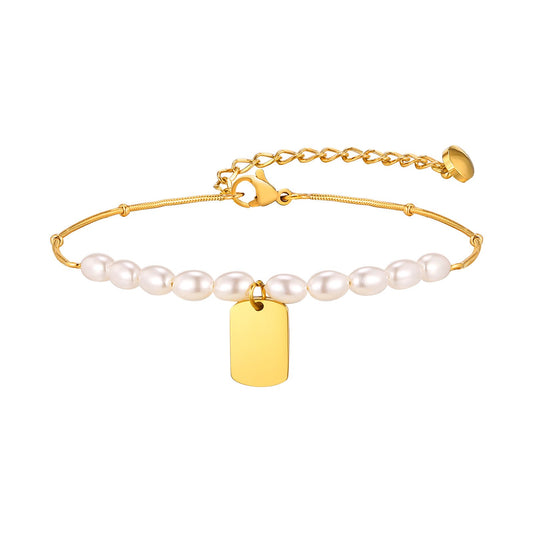 Stainless Steel Square Pendant Imitation Pearl Blank Bracelet