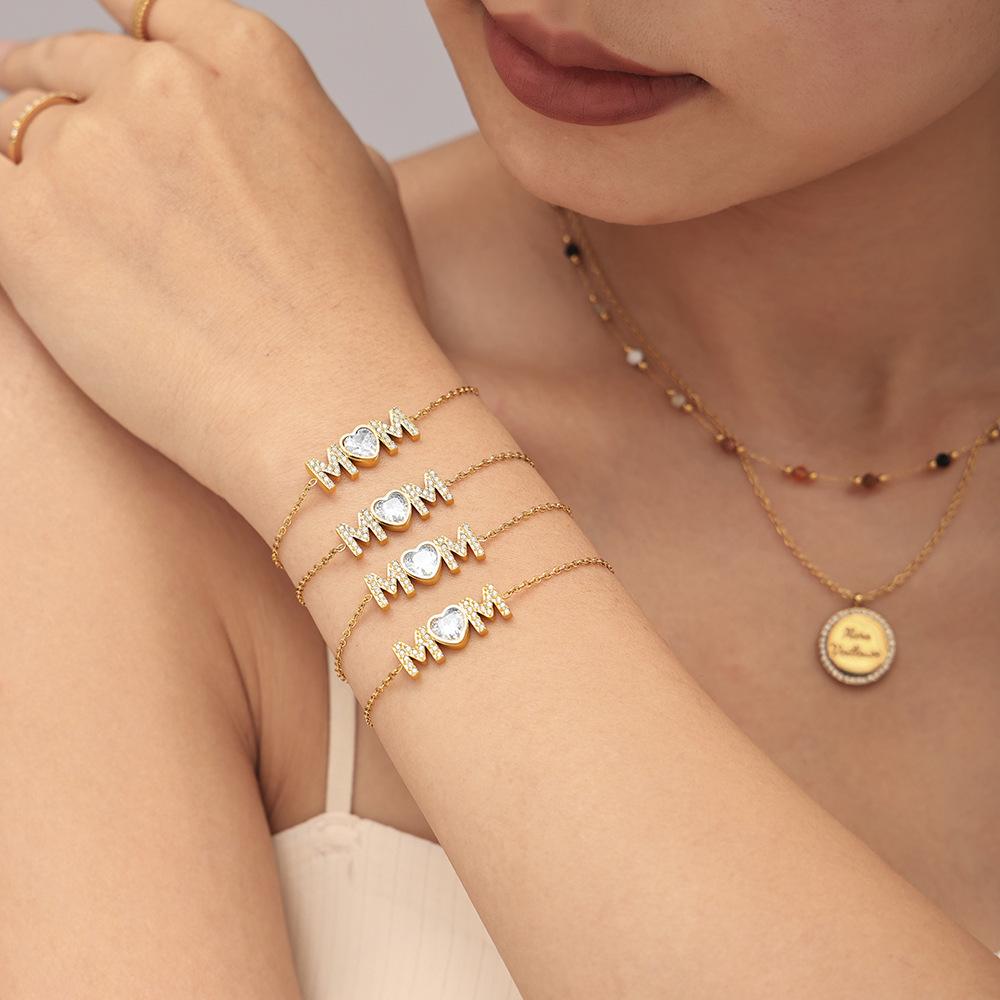 Stainless Steel MOM Zirconia Bracelet