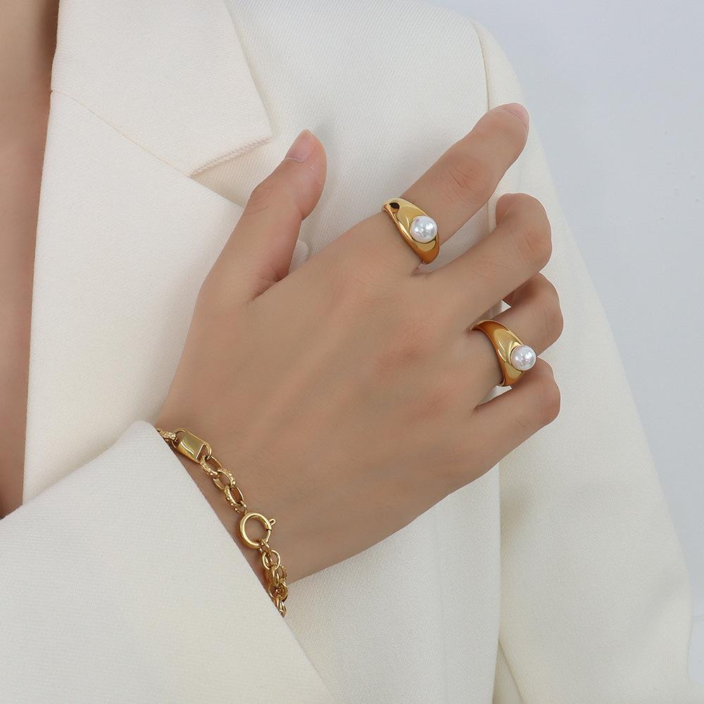 Stainless Steel Imitation Pearl Ring