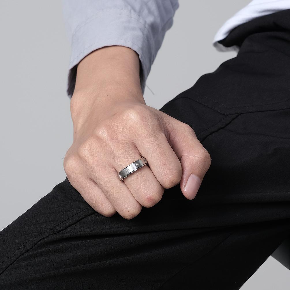Star Inlay Cubic Zirconia Stainless Steel Spinner Ring