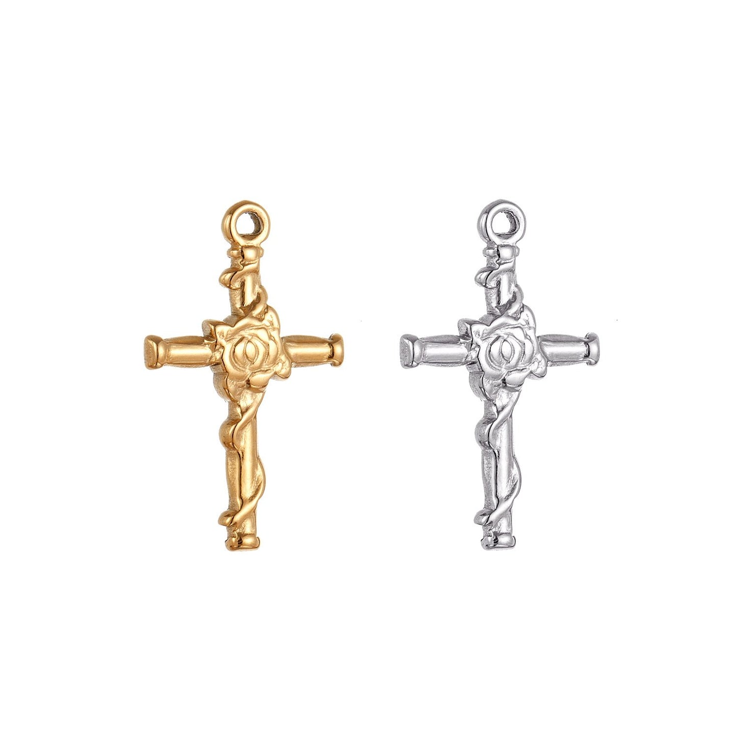 Pendentif croix en acier inoxydable rose