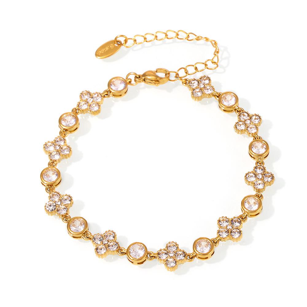 Stainless Steel Plum Blossom Inlay Cubic Zirconia Bracelet