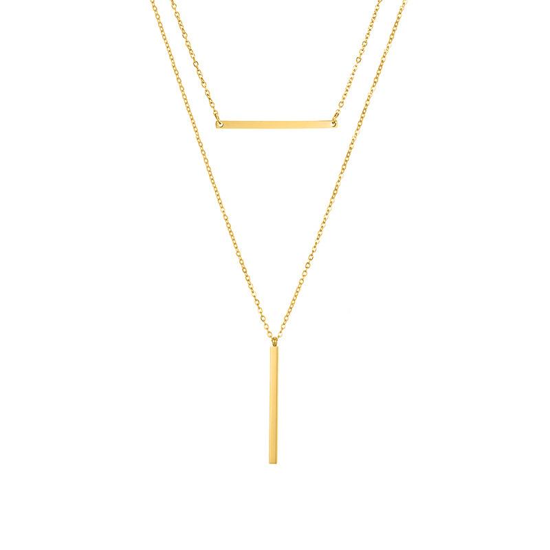 Stainless Steel Rectangular Pendant Double Layered Blank Necklace
