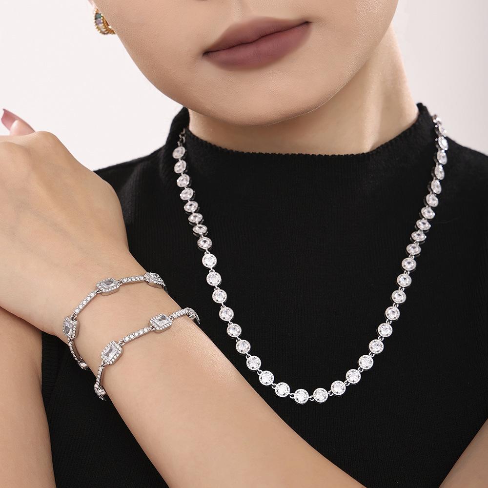 Stainless Steel Bar Square Cubic Zirconia Bracelet