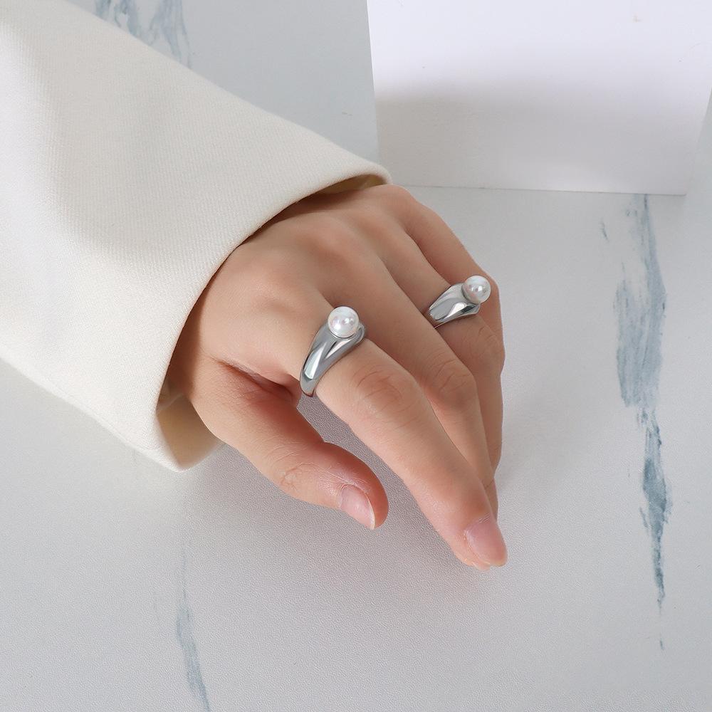 Stainless Steel Imitation Pearl Ring
