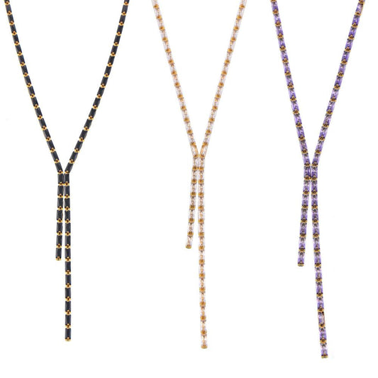 Stainless Steel Lariat Cubic Zirconia Necklace