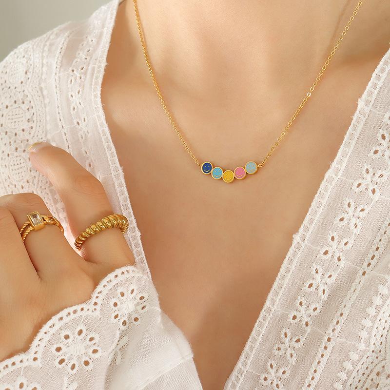 Drip Oil Smiley Pendant Cable Chain Necklaces