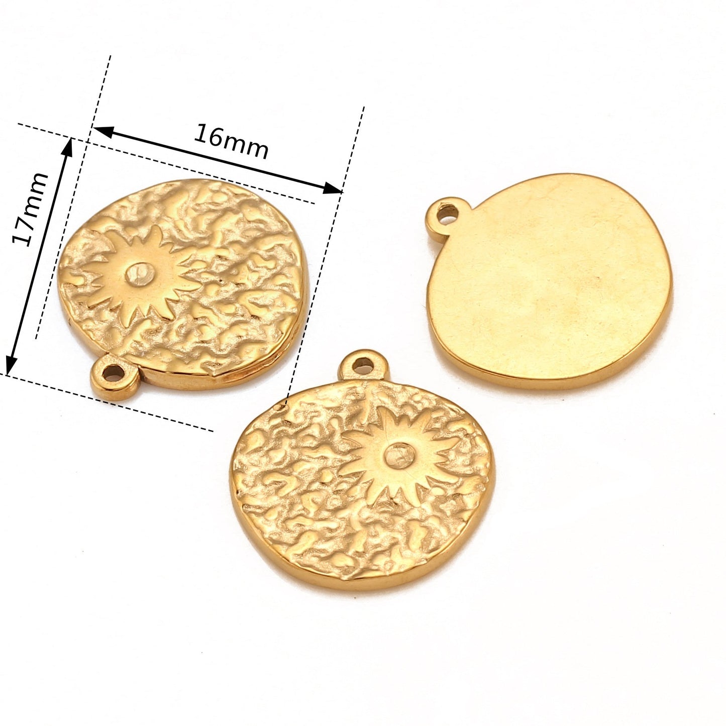 Pendentif rond irrégulier en acier inoxydable en forme de soleil