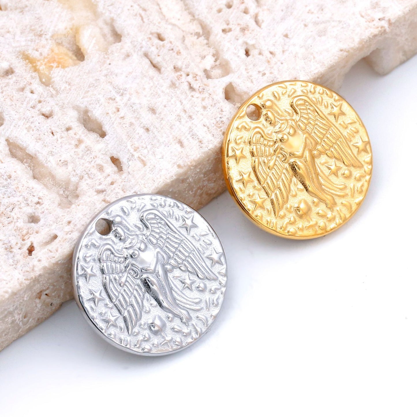Angel Stainless Steel Round Pendant