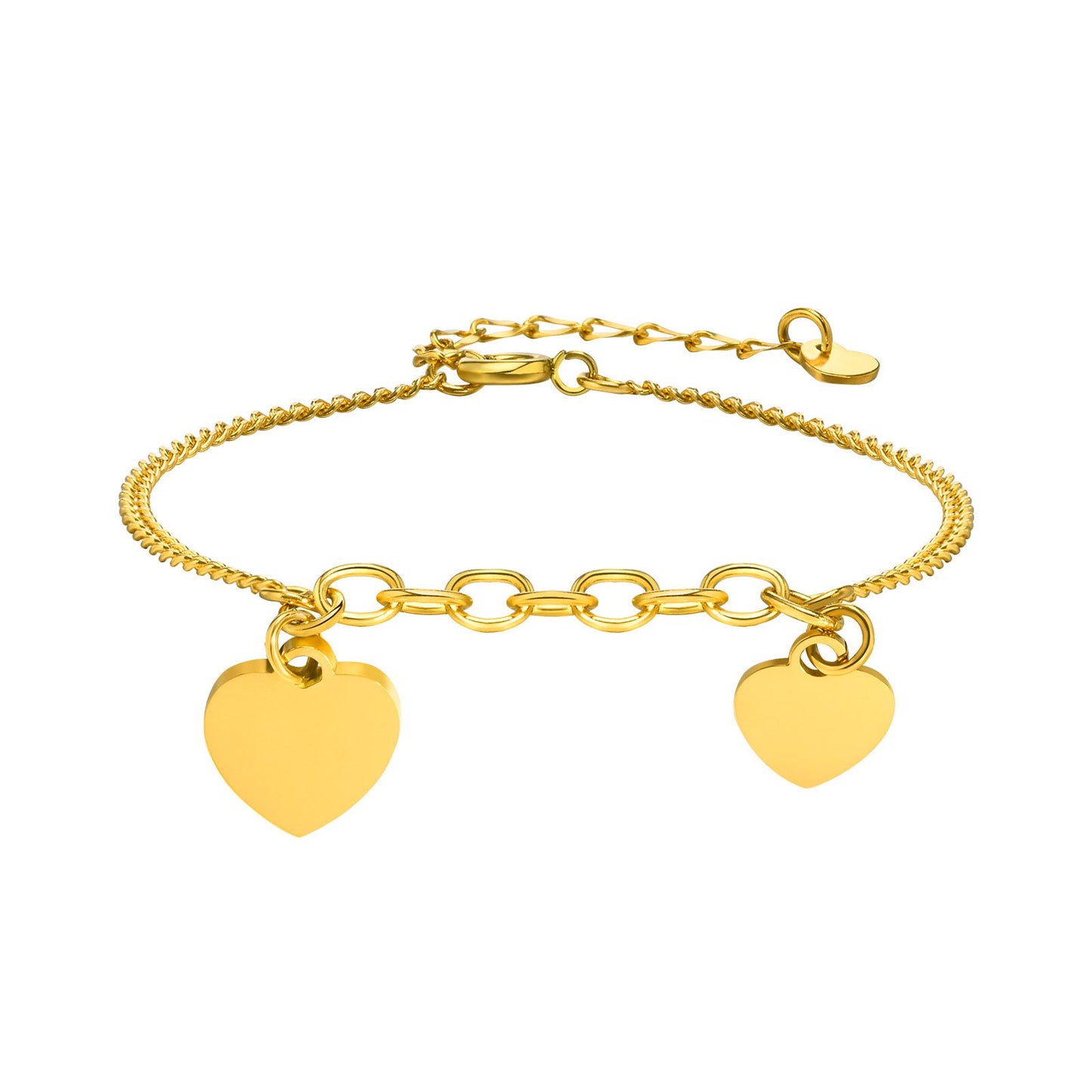 Double Heart Curb Chain Blank Bracelet