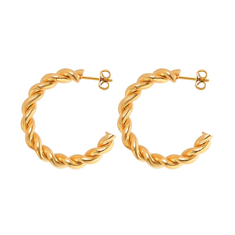 18K Gold PVD Woven Rope C Hoop Earrings