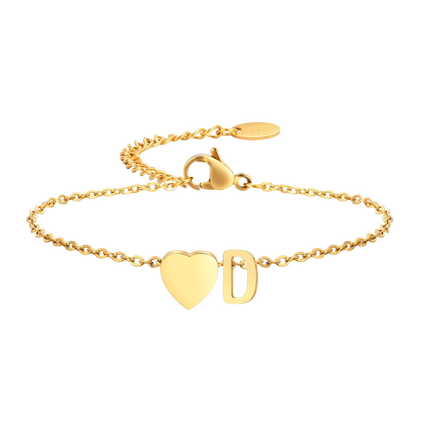 Stainless Steel Heart & Letter Blank Bracelet