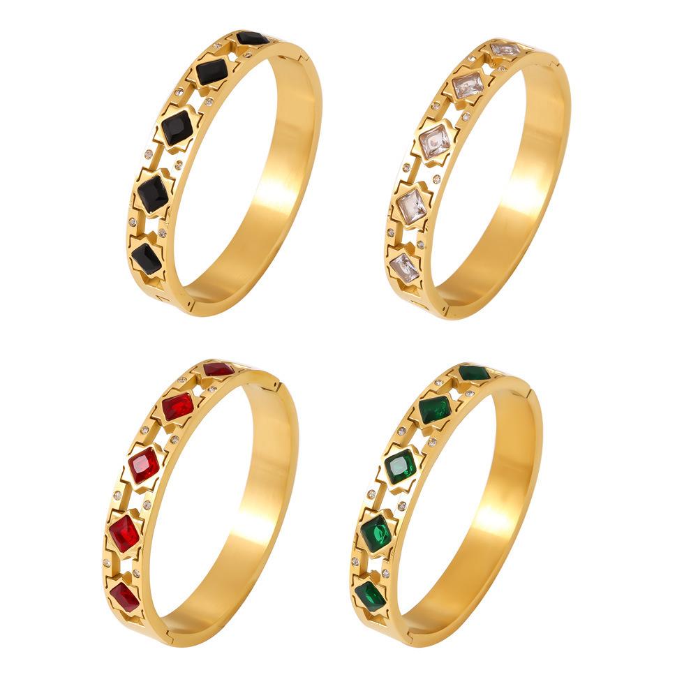 Stainless Steel Square Cubic Zirconia Bangle Bracelet