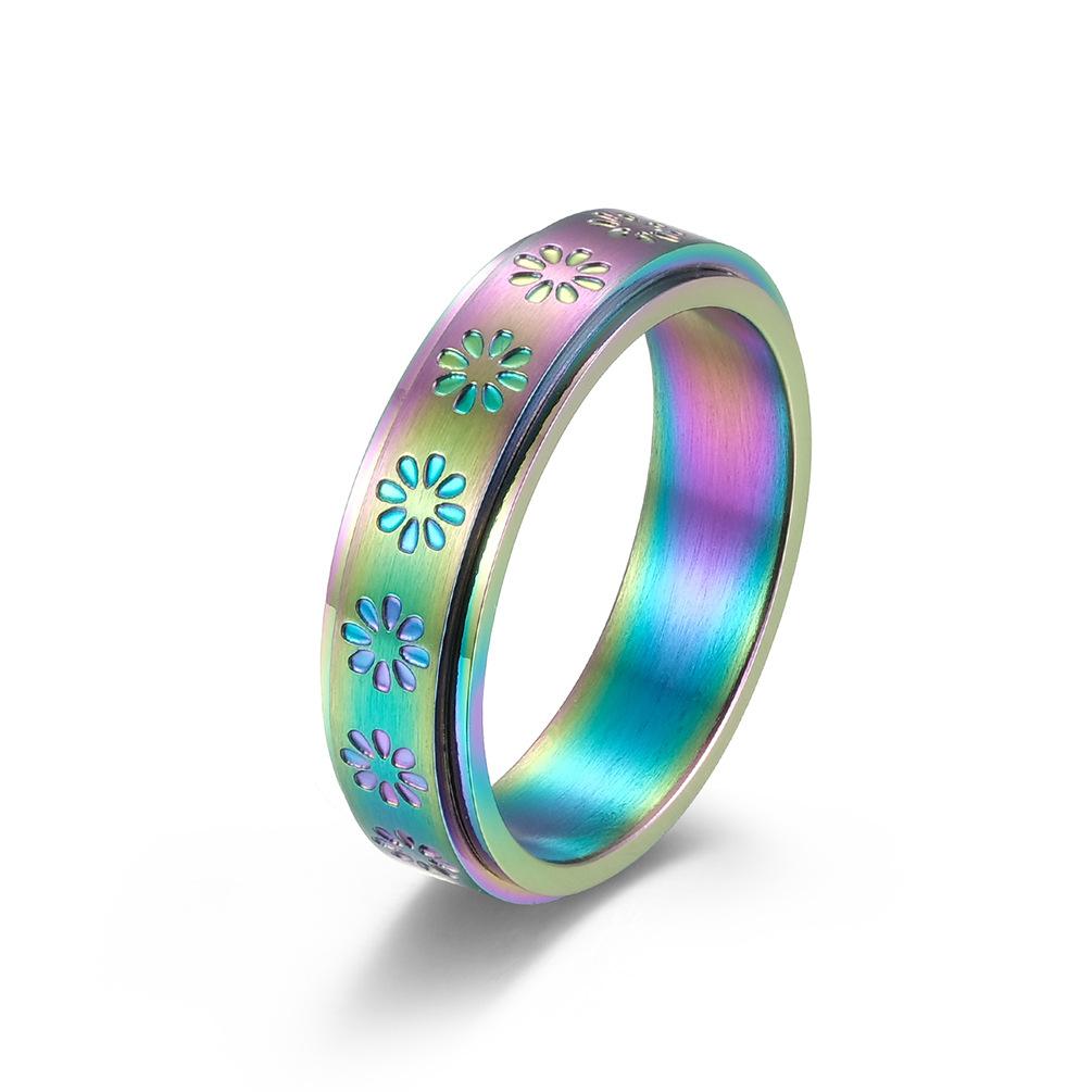 Bague rotative en acier inoxydable à motif floral pour hommes et femmes