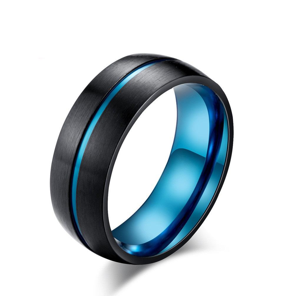 Black Blue Bend Inward Stainless Steel Men's Ring