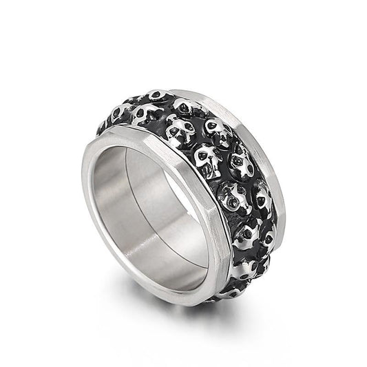 Stainless Steel Rotating Double Row Skull Ring