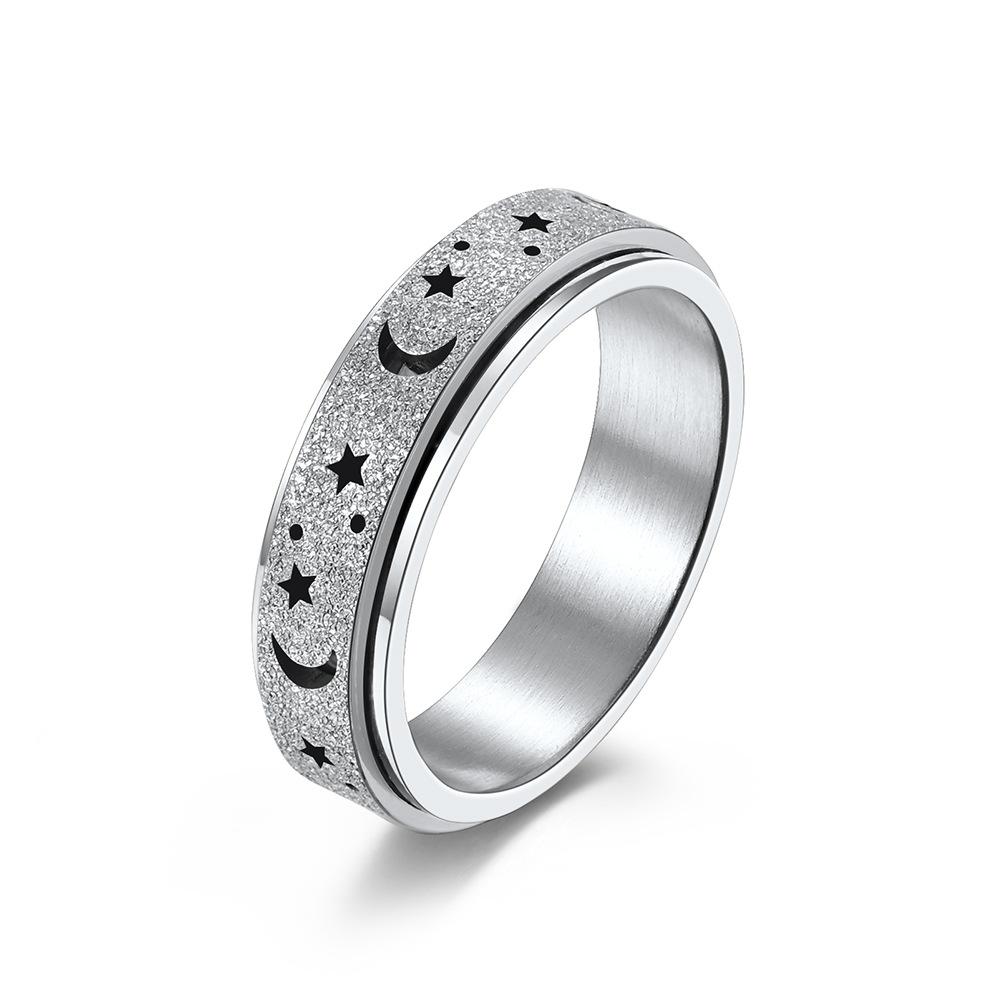 Frosted Star & Moon Hollow Stainless Steel Spinner Ring