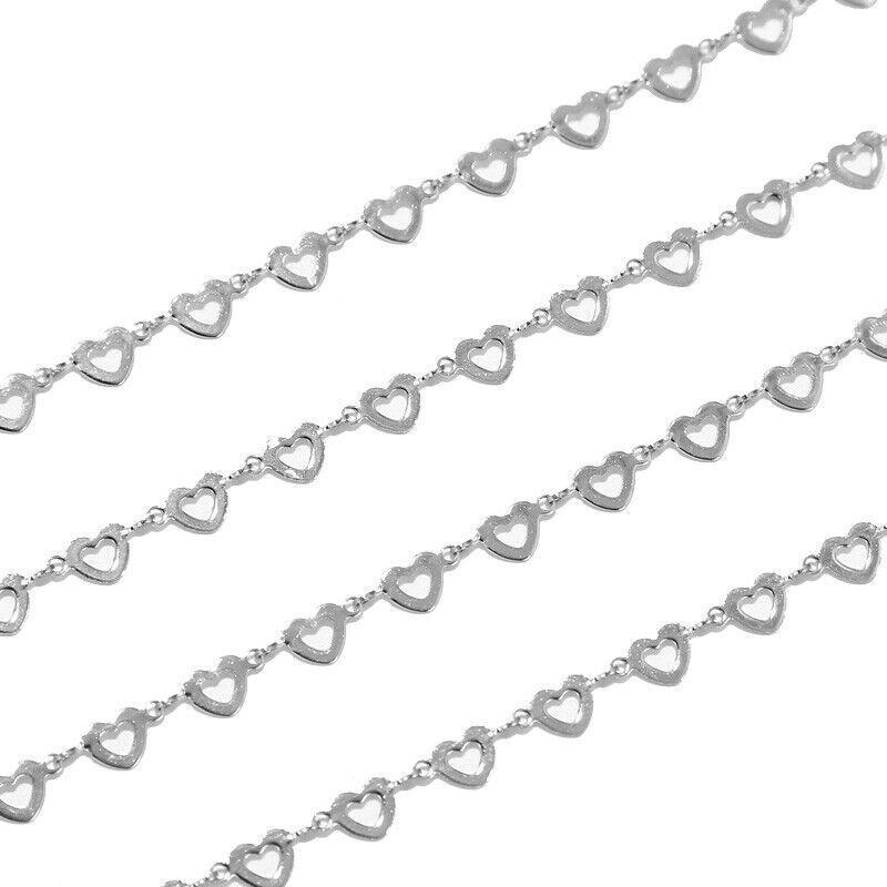 5mm Stainless Steel Hollow Heart Chain - By the Meter