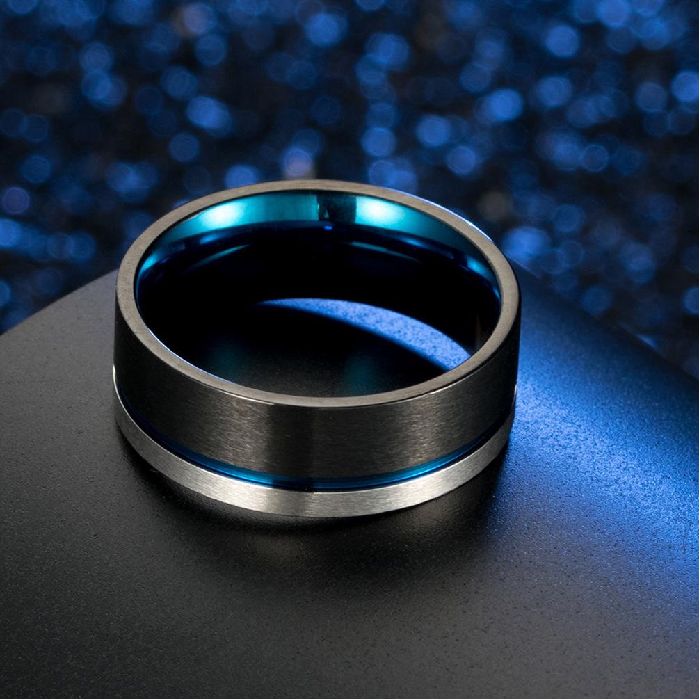 Bague pour homme en acier inoxydable bicolore noir et bleu